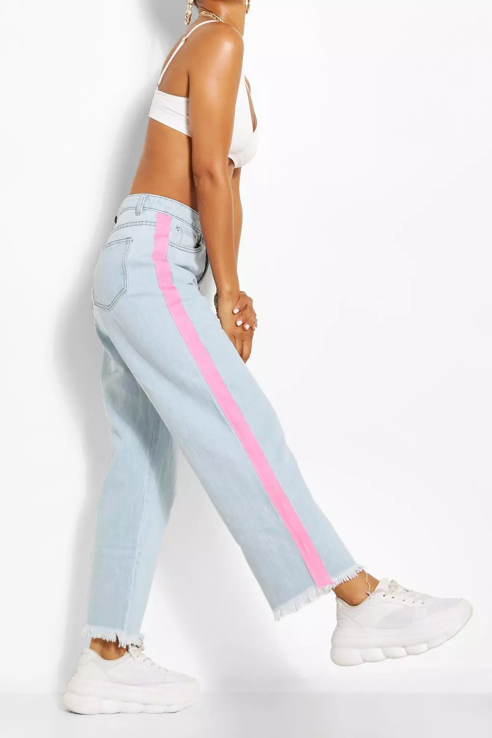 Blue jeans with hot sale pink stripe